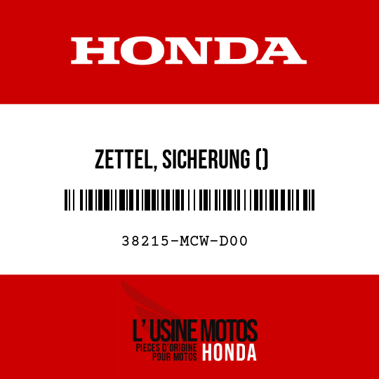 image de 38215-MCW-D00 ZETTEL, SICHERUNG ()