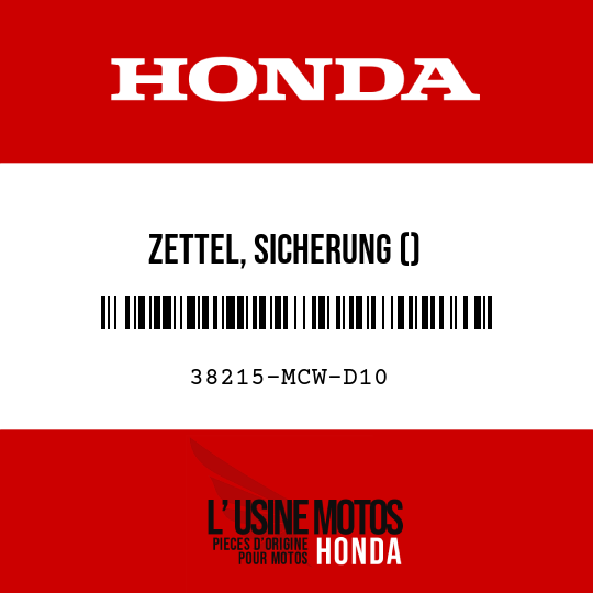 image de 38215-MCW-D10 ZETTEL, SICHERUNG ()