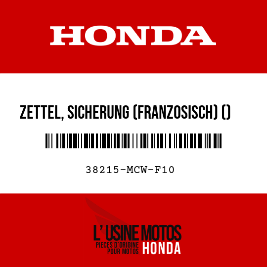 image de 38215-MCW-F10 ZETTEL, SICHERUNG (FRANZOSISCH) ()