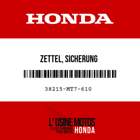 image de 38215-MT7-610 ZETTEL, SICHERUNG