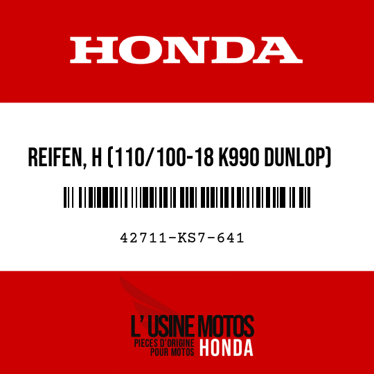 image de 42711-KS7-641 REIFEN, H (110/100-18 K990 DUNLOP)