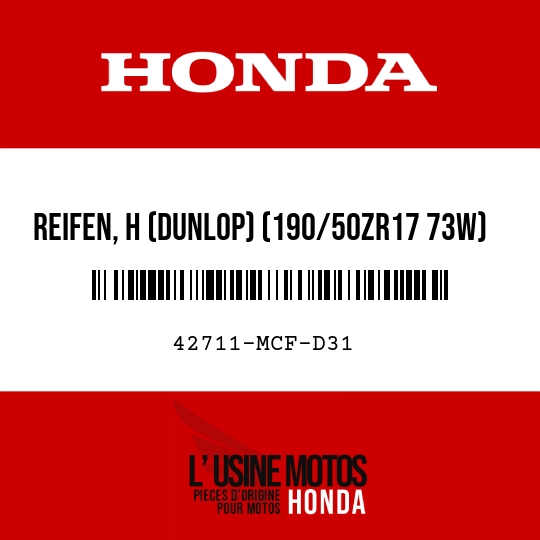image de 42711-MCF-D31 REIFEN, H (DUNLOP) (190/50ZR17 73W)
