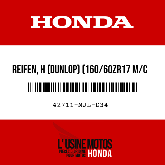image de 42711-MJL-D34 REIFEN, H (DUNLOP) (160/60ZR17 M/C 69W)