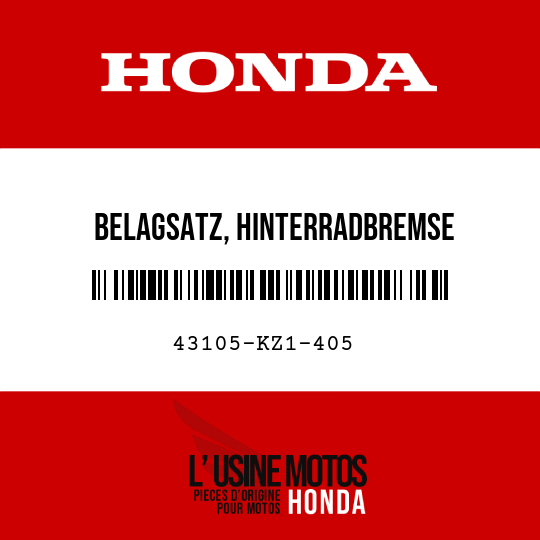 image de 43105-KZ1-405 BELAGSATZ, HINTERRADBREMSE
