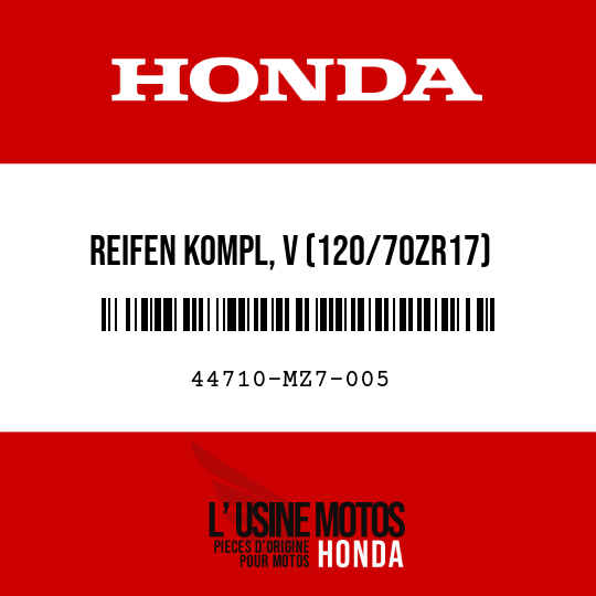 image de 44710-MZ7-005 REIFEN KOMPL, V (120/70ZR17) (MICHELIN)