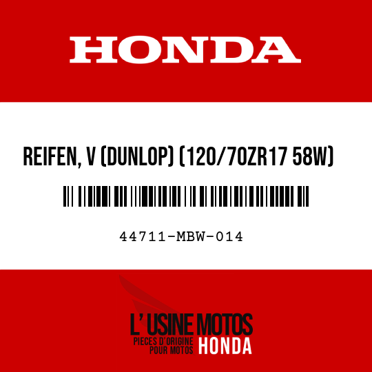 image de 44711-MBW-014 REIFEN, V (DUNLOP) (120/70ZR17 58W)