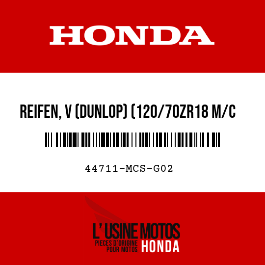 image de 44711-MCS-G02 REIFEN, V (DUNLOP) (120/70ZR18 M/C 59W)