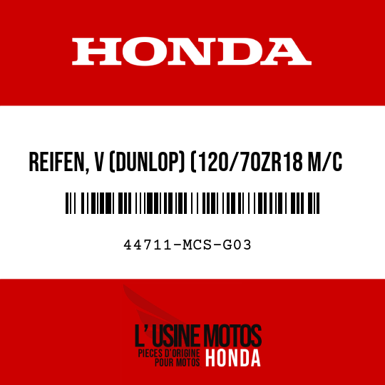 image de 44711-MCS-G03 REIFEN, V (DUNLOP) (120/70ZR18 M/C 59W)