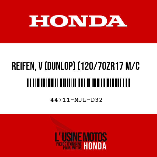 image de 44711-MJL-D32 REIFEN, V (DUNLOP) (120/70ZR17 M/C 58W)