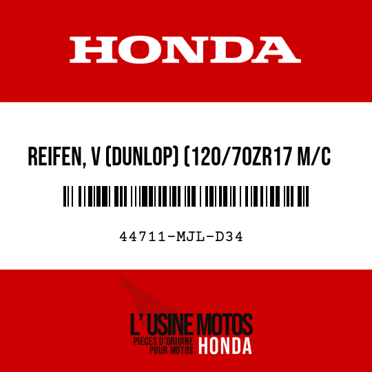 image de 44711-MJL-D34 REIFEN, V (DUNLOP) (120/70ZR17 M/C 58W)