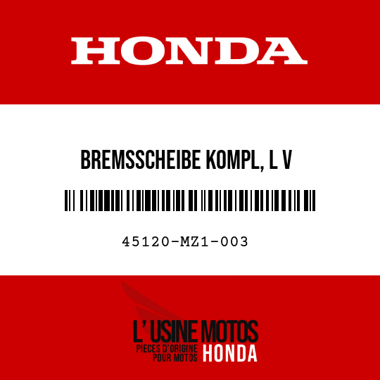 image de 45120-MZ1-003 BREMSSCHEIBE KOMPL, L V