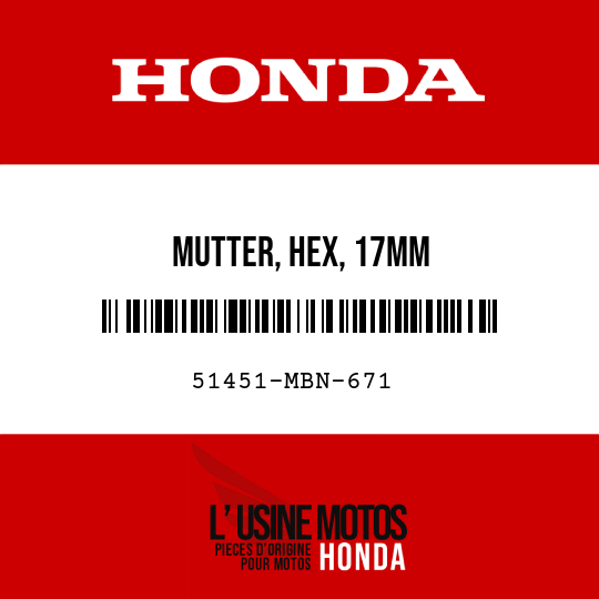 image de 51451-MBN-671 MUTTER, HEX, 17MM