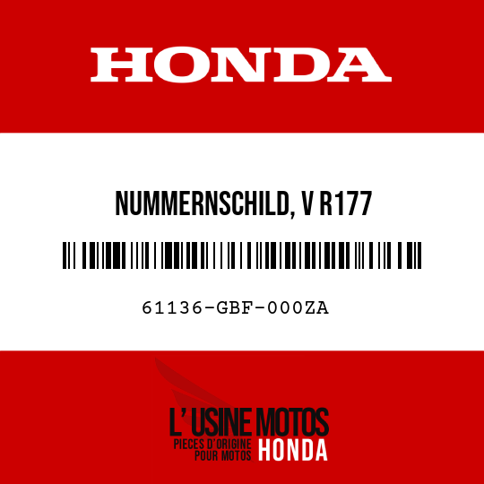 image de 61136-GBF-000ZA NUMMERNSCHILD, V R177 