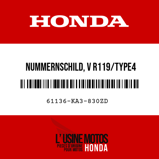 image de 61136-KA3-830ZD NUMMERNSCHILD, V R119/TYPE4 