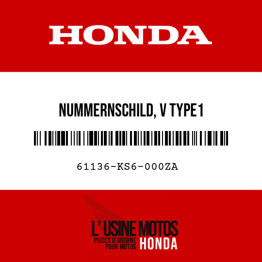 image de 61136-KS6-000ZA NUMMERNSCHILD, V TYPE1
