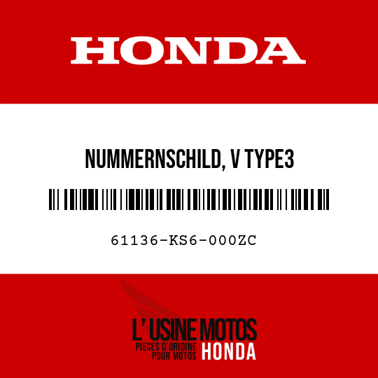 image de 61136-KS6-000ZC NUMMERNSCHILD, V TYPE3 