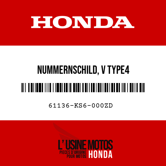 image de 61136-KS6-000ZD NUMMERNSCHILD, V TYPE4 