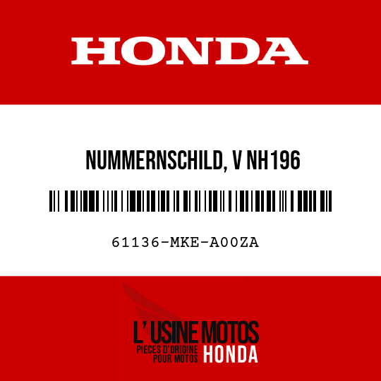 image de 61136-MKE-A00ZA NUMMERNSCHILD, V NH196