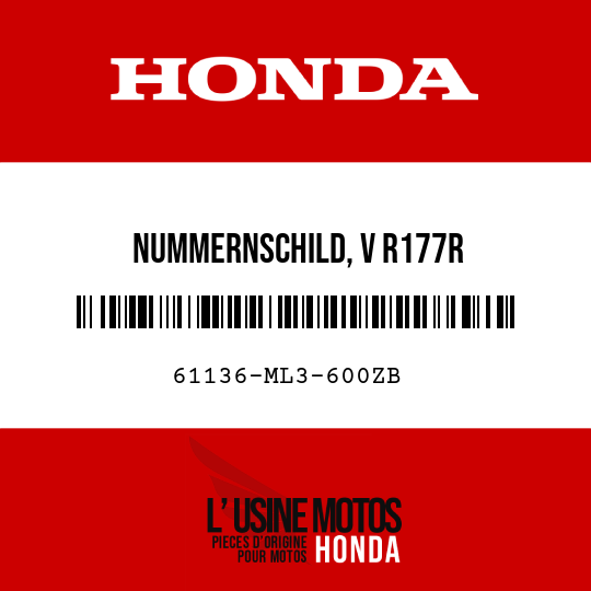 image de 61136-ML3-600ZB NUMMERNSCHILD, V R177R 