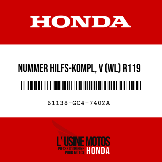 image de 61138-GC4-740ZA NUMMER HILFS-KOMPL, V (WL) R119 