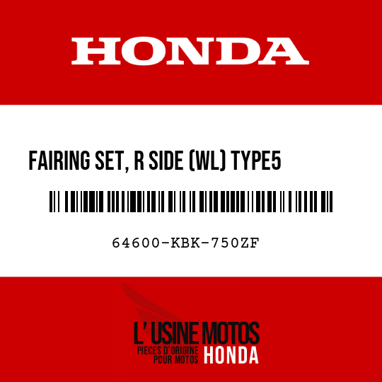 image de 64600-KBK-750ZF FAIRING SET, R SIDE (WL) TYPE5     1  (TYPE5     1 )