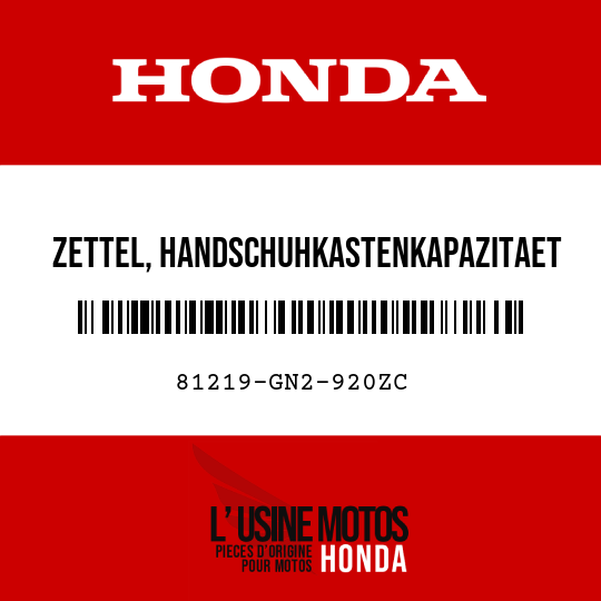 image de 81219-GN2-920ZC ZETTEL, HANDSCHUHKASTENKAPAZITAET (FRANZOSISCH) TYPEW