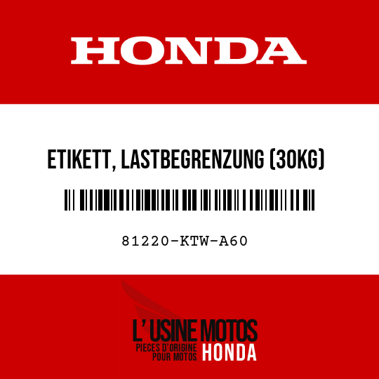image de 81220-KTW-A60 ETIKETT, LASTBEGRENZUNG (30KG) (BILDSYMBOL)