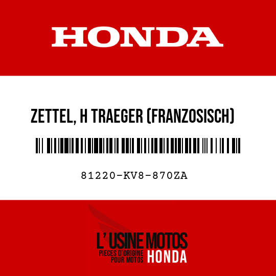 image de 81220-KV8-870ZA ZETTEL, H TRAEGER (FRANZOSISCH) TYPE2