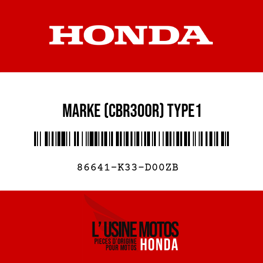 image de 86641-K33-D00ZB MARKE (CBR300R) TYPE1
