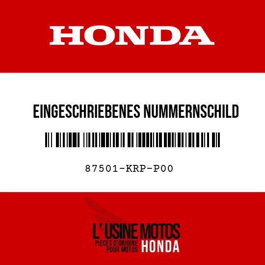 image de 87501-KRP-P00 EINGESCHRIEBENES NUMMERNSCHILD