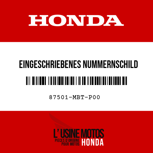 image de 87501-MBT-P00 EINGESCHRIEBENES NUMMERNSCHILD