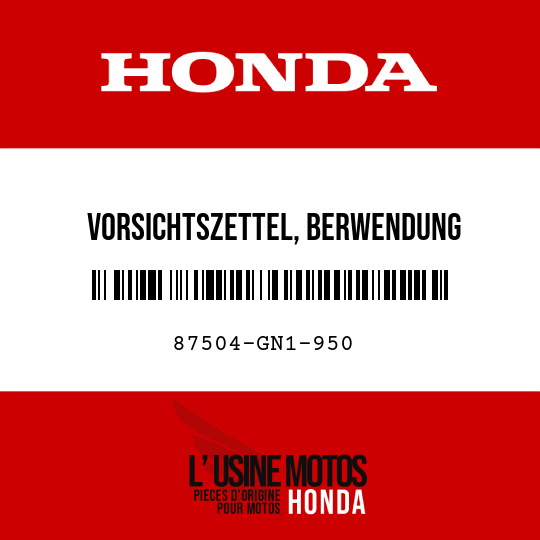image de 87504-GN1-950 VORSICHTSZETTEL, BERWENDUNG