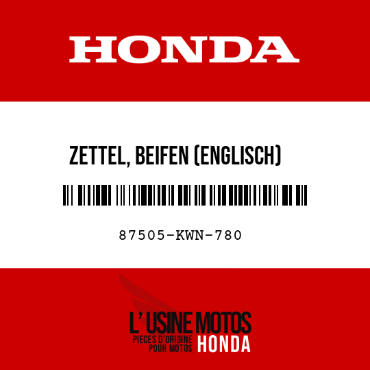 image de 87505-KWN-780 ZETTEL, BEIFEN (ENGLISCH)