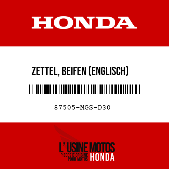 image de 87505-MGS-D30 ZETTEL, BEIFEN (ENGLISCH)