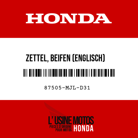 image de 87505-MJL-D31 ZETTEL, BEIFEN (ENGLISCH)
