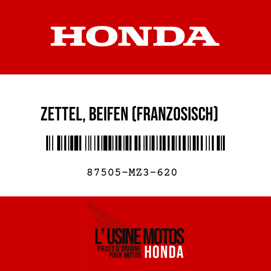 image de 87505-MZ3-620 ZETTEL, BEIFEN (FRANZOSISCH)