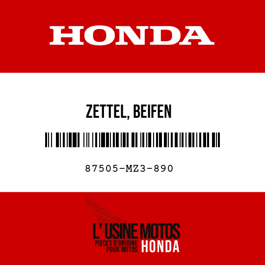 image de 87505-MZ3-890 ZETTEL, BEIFEN