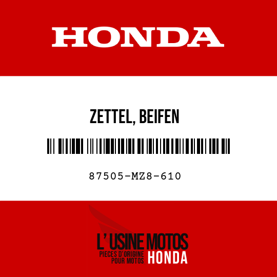image de 87505-MZ8-610 ZETTEL, BEIFEN