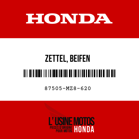 image de 87505-MZ8-620 ZETTEL, BEIFEN