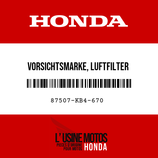 image de 87507-KB4-670 VORSICHTSMARKE, LUFTFILTER