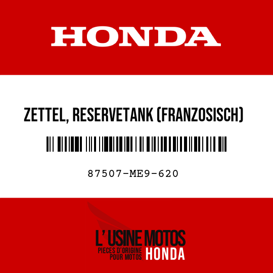 image de 87507-ME9-620 ZETTEL, RESERVETANK (FRANZOSISCH)
