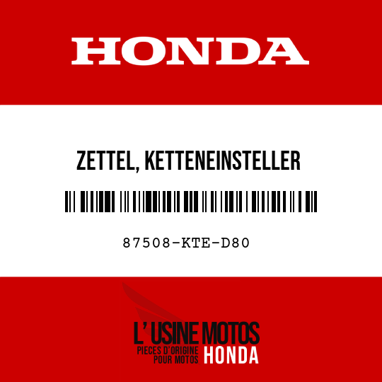 image de 87508-KTE-D80 ZETTEL, KETTENEINSTELLER