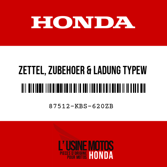 image de 87512-KBS-620ZB ZETTEL, ZUBEHOER & LADUNG TYPEW 