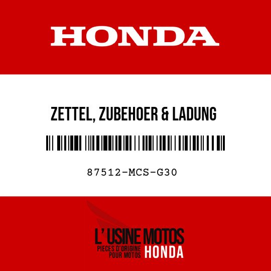 image de 87512-MCS-G30 ZETTEL, ZUBEHOER & LADUNG
