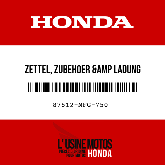 image de 87512-MFG-750 ZETTEL, ZUBEHOER &amp LADUNG