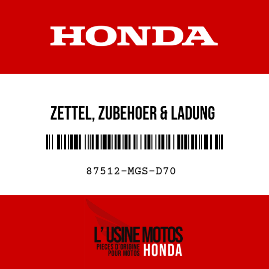 image de 87512-MGS-D70 ZETTEL, ZUBEHOER & LADUNG