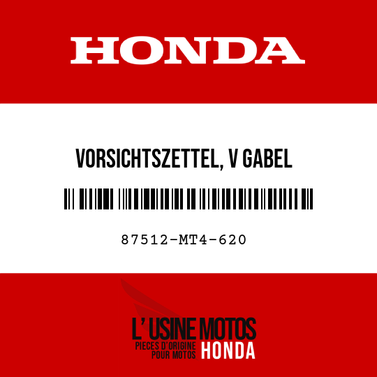 image de 87512-MT4-620 VORSICHTSZETTEL, V GABEL