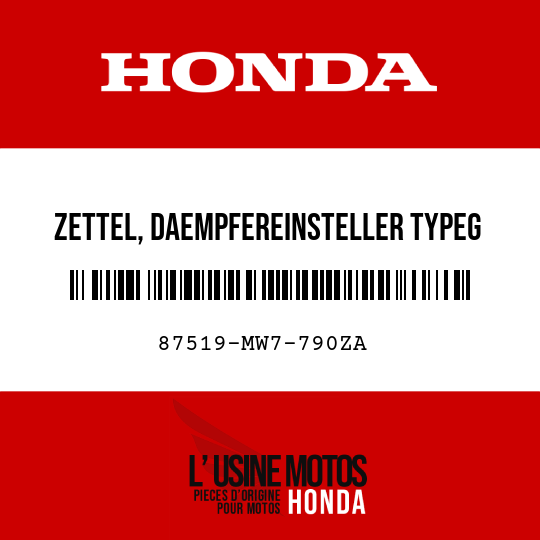 image de 87519-MW7-790ZA ZETTEL, DAEMPFEREINSTELLER TYPEG 