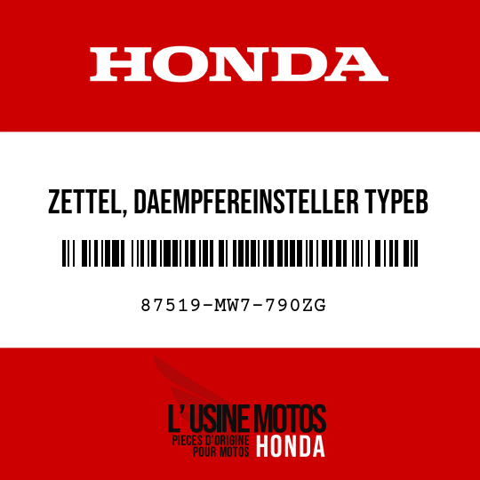 image de 87519-MW7-790ZG ZETTEL, DAEMPFEREINSTELLER TYPEB 