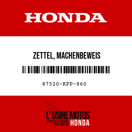 image de 87520-KPP-860 ZETTEL, MACHENBEWEIS